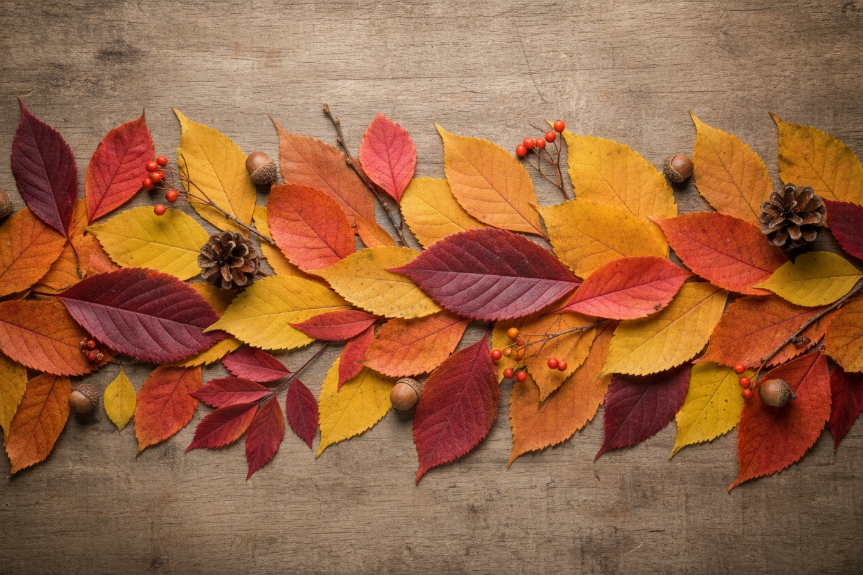 Hojas de otoño con colores cálidos
